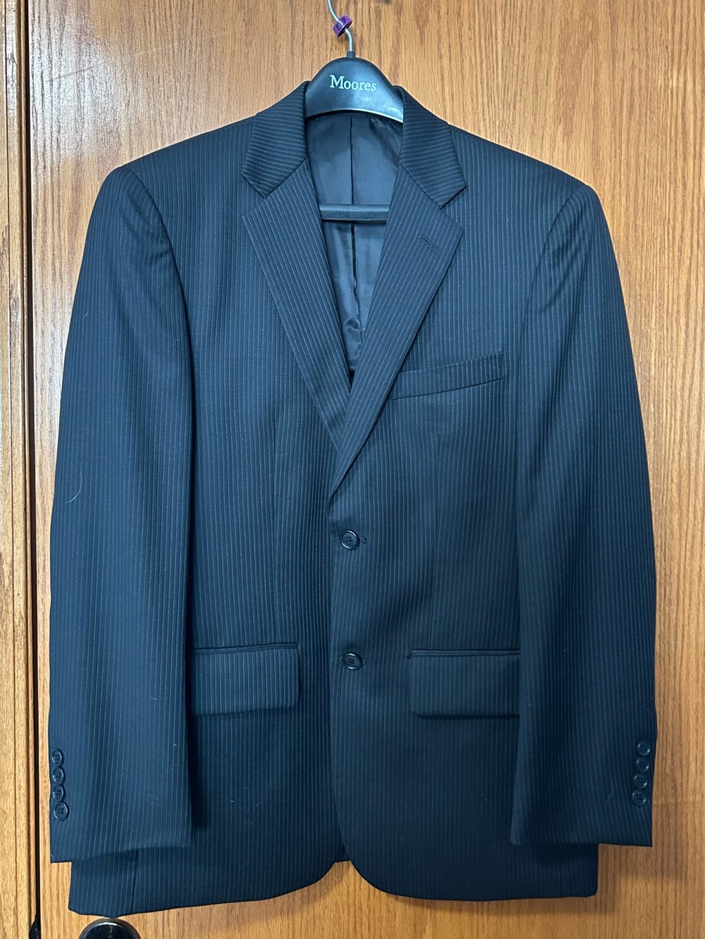 Men's Black Pinstripe Two-Button Suit